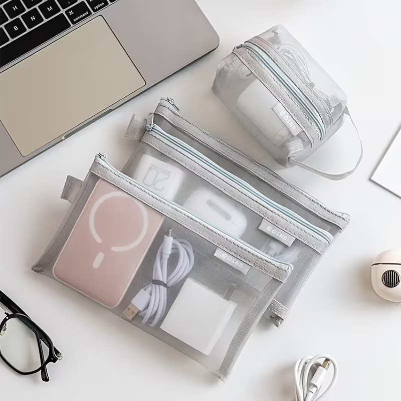 Tas Organizer Jaring Abu-abu – - Tech Accessories Desk ulasan dan harga